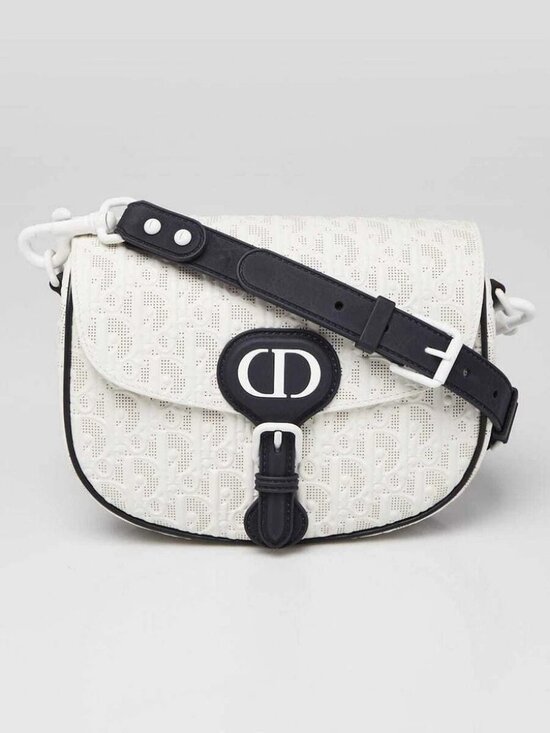 Dior Handbags - Christian Dior White/Blue Perforated Calfskin Leather Medium Bobby Crossbody Bag